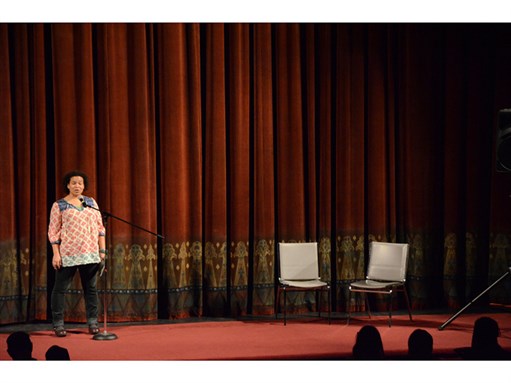 [Angela Davis speaking in Oakland, California on 3 November, 2013. Image by Daniel Arauz.]