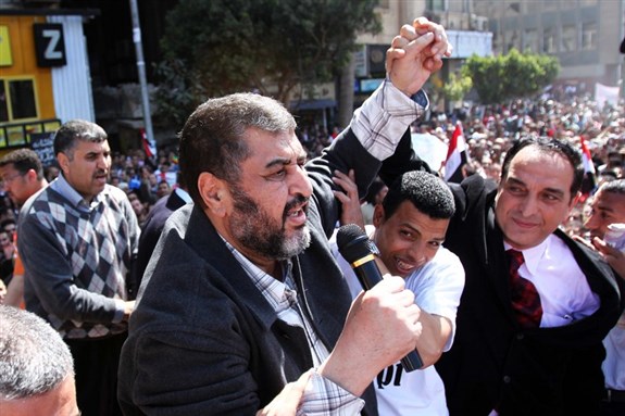 [Khairat el-Shater, the Muslim Brotherhood`s presidential candidate, in Tahrir Square, March 2011. Image by Mahmoud Khaled/Demotix.]