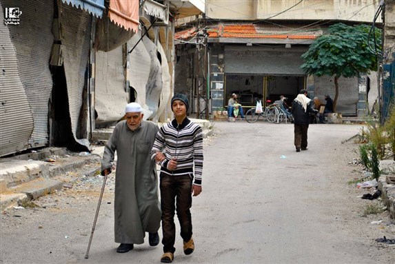 [Dahr Al-Mghara Neighborhood, Homs. 12 November 2013. Via Lens Young Homsi.]