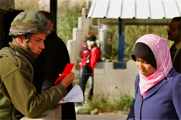 Beit Iba Checkpoint; Palestine  The soldiers check every Palestinians ID that comes through the checkpoint, the piece of paper in his hand is a list of ID numbers of people that are considered dangerous. Creative Commons