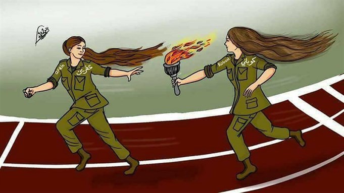 *Image credits: A woman from Kobani passing the torch to a woman from Afrin. Image by Jan Sefti, via Flickr.