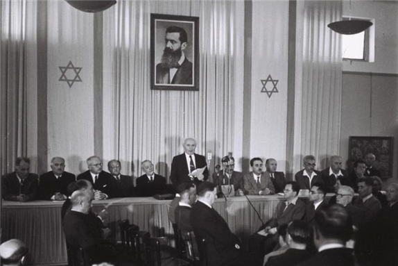 Prime Minister David Ben-Gurion declares Israel an independent state 14 May 1948