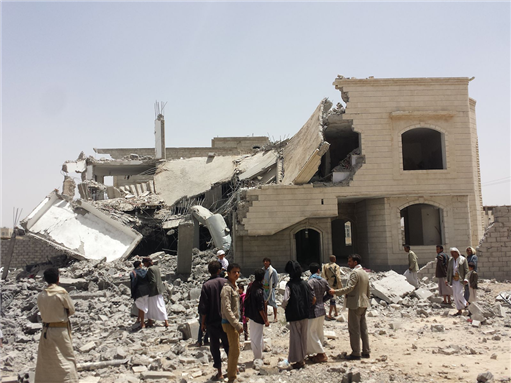 A destroyed hourse in Sanaa, Yemen, by Mr. Ibrahem via Wikimedia Commons