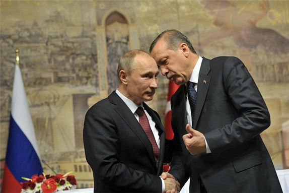 Russian President Vladimir Putin meeting with Turkish Prime Minister Recep Tayyip Erdoğan, via Wikimedia Commons