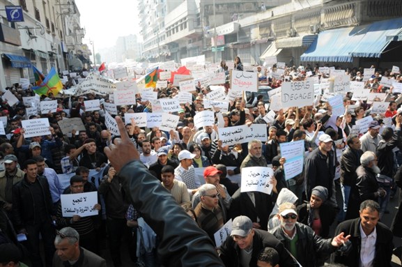 Supporters of Morocco’s February 20th Movement march in Casablanca during the Arab Spring, by Magharebia via Wikimedia Commons