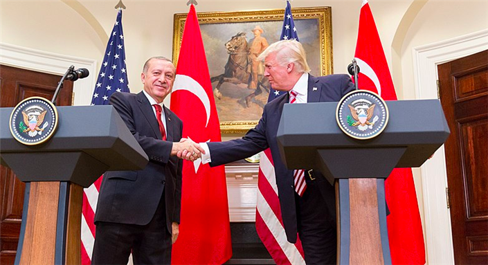 President Trump and President Erdoğan give a joint statement in the Roosevelt Room at the White House, Tuesday, May 16, 2017 in Washington, D.C., via Wikimedia Commons