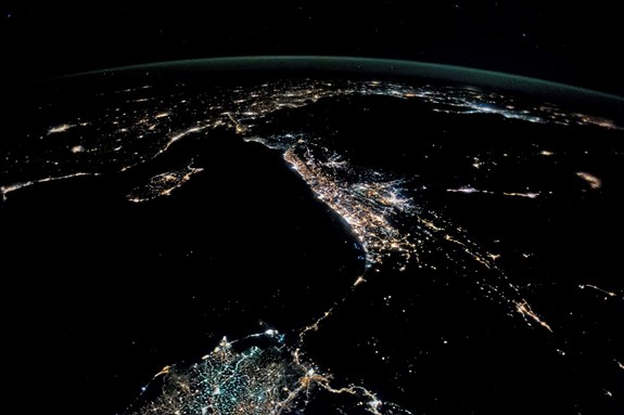 The eastern Mediterranean at night. Image by NASA.