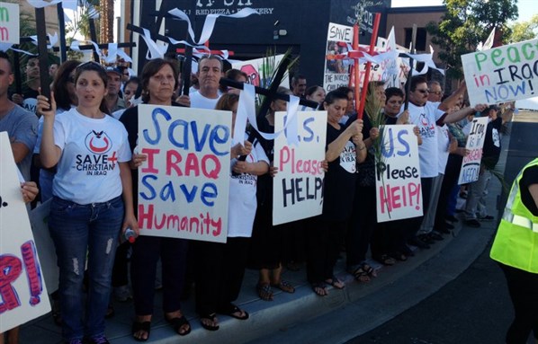 Christian Iraqis from the Chaldean community in San Diego marching for the protection of Iraqi Christians, March 2014. Photo by Susan Murphy.