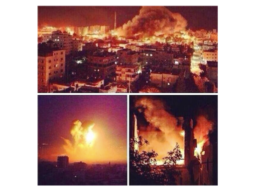 Flames rising from a building in Rafah southern Gaza Strip. Image via Creative Commons.