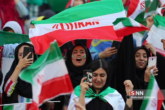 Women Attending Iran's FIFA World Cup Qualifying Match with Cambodia. Image from SNN via Wikimedia Commons.