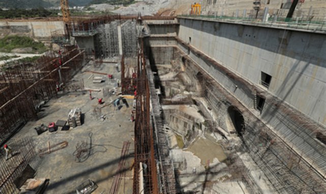 Ethiopia's Grand Renaissance Dam is seen as it undergoes construction work on the river Nile in Guba Woreda, Benishangul Gumuz Region, Ethiopia September 26, 2019.  (via Reuters)