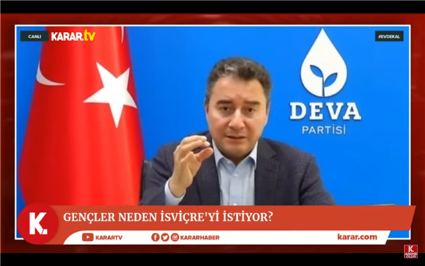 DEVA Party leader Ali Babacan comments on Turkish youngsters deciding to leave the country for Europe, and on how to possibly change this trend, in a recent interview with Karar TV.