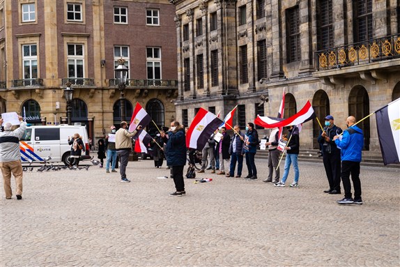 27 September 2020, Amsterdam, Netherlands, Protesters with Egyptian flags, and banners with message “No Sisi” written on via Shutterstock