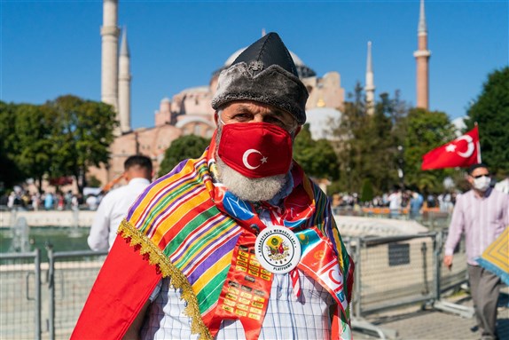 Istanbul, Turkey June 24, 2020: Thousands of AKP supporters attended to the opening of Hagia Sophia as a mosque. Photo by yecstock via Shutterstock.