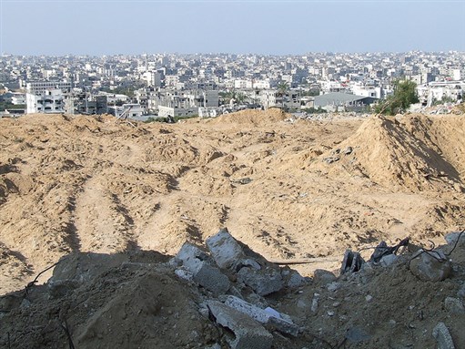 [Crop of image of Gazan city Jabalia. Image by ISM Palestine. From Wikimedia Commons.]
