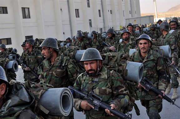 [Afghan soldiers at the Military Training Centre, Kabul. Image from ISAF Media/Flickr.]