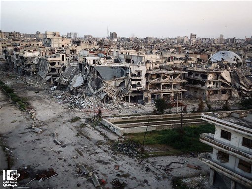 [Mimas Street, Al Qarabess. 10 April 2013. From Lens of a Young Homsi.]