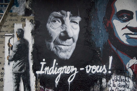 [Stéphane Hessel painted portrait - Indignez-vous. Image by Thierry Ehrmann, via Flickr]