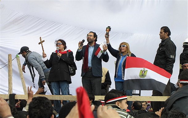 [Coptic Christians praying in Tahrir Square. Image originally posted to Flickr by Aslan Media.]