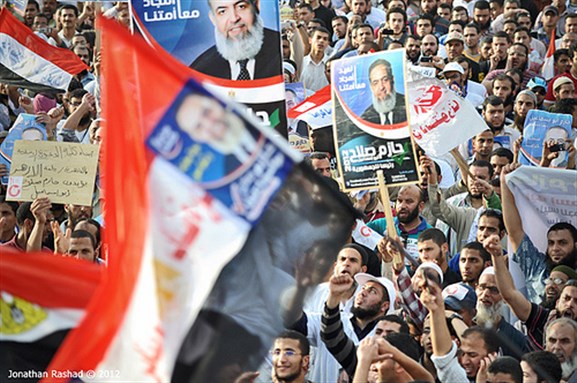 [Thousands of Islamists protested in Cairo`s Tahrir square in objection to the disqualifying of Hazem Salah Abu Ismail from the 2012 presidential race. Image originally posted to Flickr by Jonathan Rashad.]