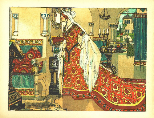 [\"Schneewittchen 1\" (Snow White 1) by Franz Jüttner, public domain image via Wikimedia Commons]