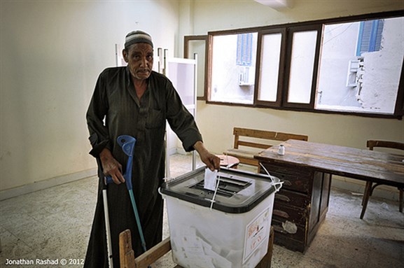 [Egyptians vote in the second round of presidential elections. This photo was originally posted to Flickr by Jonathan Rashad.]
