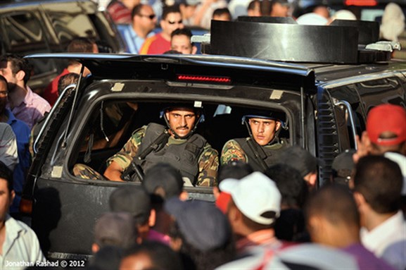 [The Egyptian Republican Guard in Tahrir Square. Image originally posted to Flickr by Johnathan Rashad.]