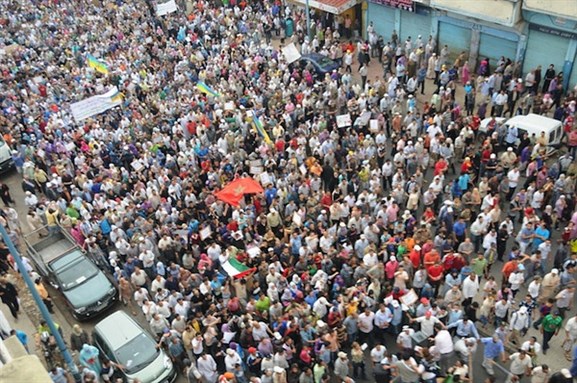[Image of a protest in Anfa, Morocco, May 2011. Image by Magharebia, via Wikimedia Commons.]