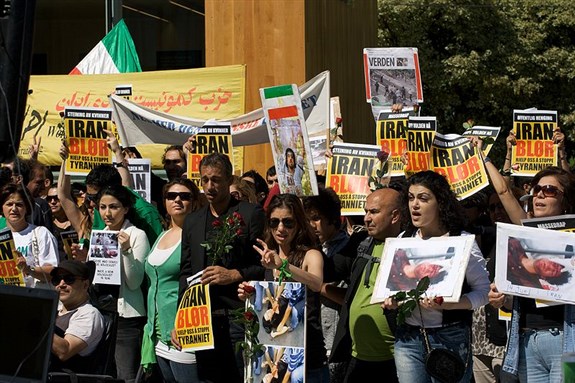 [Iranian presidential election 2009 protests, Oslo, Norway. Image from Wikimedia Commons.]
