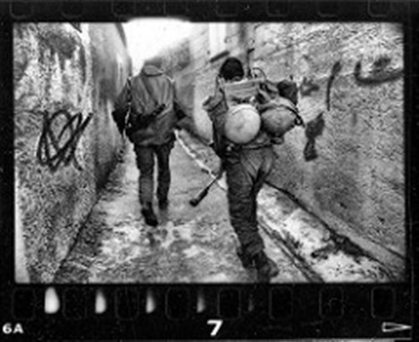 [IDF soldiers search the alleyways of the Occupied Territories. West Bank 1988: Robert Croma via Flickr ]