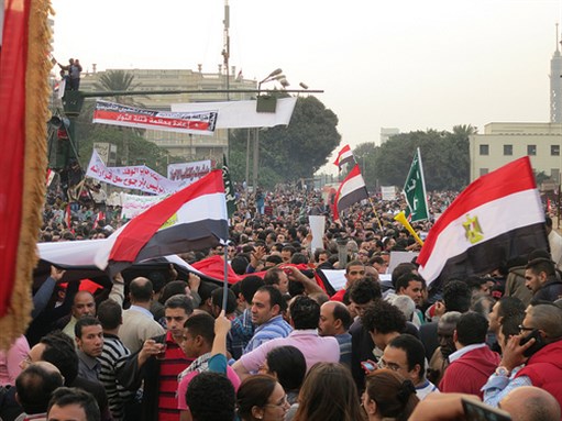 [The latest protests in Tahrir against Morsi. Set to march towards the Presidential Palace. Image originally posted to Flickr by Mark Fonseca Rendeiro.]