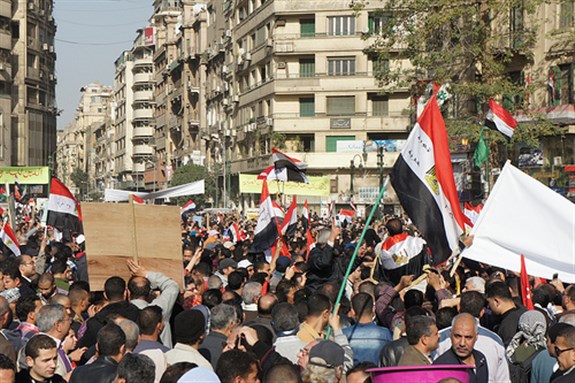 [Tahrir Square on the second anniversary of the January 25th revolution. Image originally posted to Flickr by Zeinab Mohamed.]