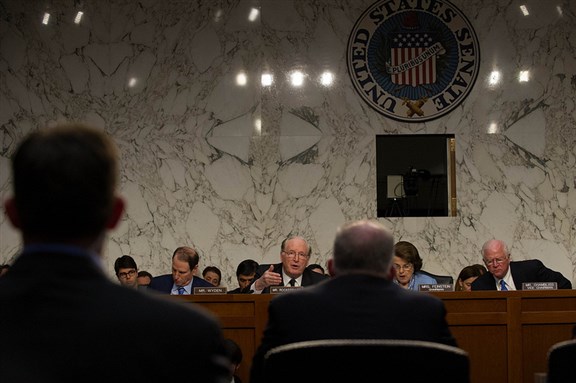 [Senator Jay Rockefeller questions John Brennan during the Senate Select Committee on Intelligence’s nomination hearing for Brennan. Image from SenRockefeller Flickr.]