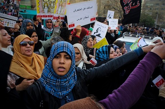 [Women at an anti-sexual harassment demonstration in Cairo on 6 February 2013. Image by Gigi Ibrahim via Flickr]