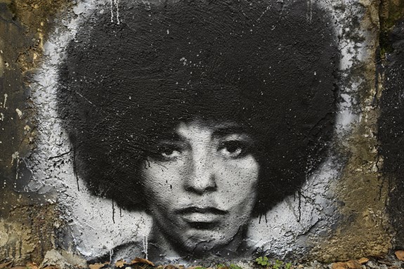 [Angela Davis, painted portrait in Lyon, France. Image by Thierry Ehrmann.]