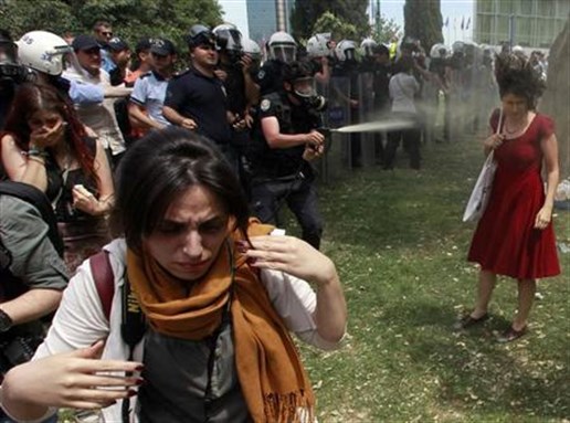 [Woman in red becomes leitmotif for Istanbul`s female protesters. Image by 757Live, via Flickr.]