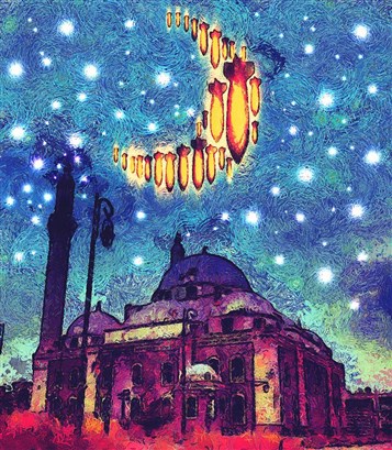 [Khalid ibn al Walid mosque on Ramadan. By designer Wissam al Jazairy.]