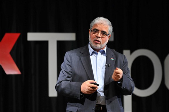 [Libya`s first elected Prime Minister, Mustafa Abushagur, pictured at TEDxTripoli`s 2012 event. Image from Flickr/TEDxTripoli.]