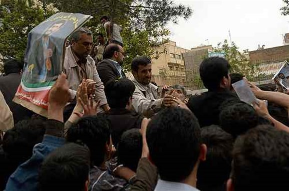 [Mahmour Ahmadinejad greeting supporters in Azadi Square, Qazvin, Iran on 6 May 2009. Photo by kamshots via Flickr]