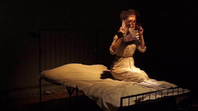 [\"Alice\" (2013), a performance by Sawsan Bou Khaled and Hussein Baydoun. Image courtesy of MedrarTV.] 