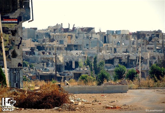 [Destroyed housing in Baba Amr, Homs. 18 October. Via Lens Young Homsi.]