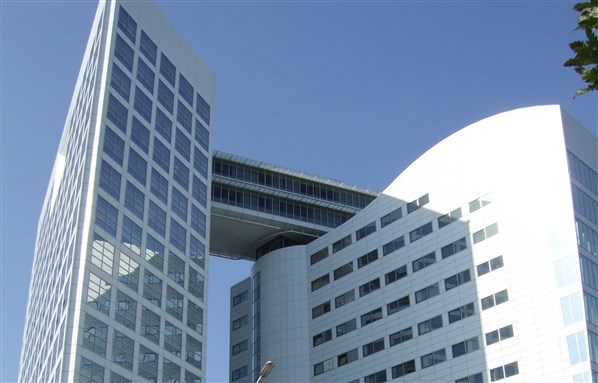 [The building of the International Criminal Court in The Hague, Netherlands. Image from Wikimedia Commons.]