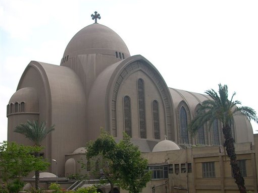 [Saint Mark`s Coptic Orthodox Cathedral in Cairo. Photo by Ashashyou from Wikimedia Commons]