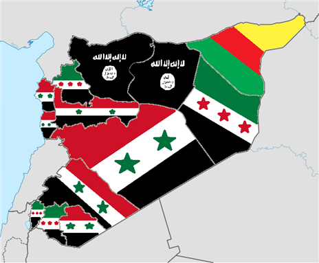 [Image from Wikipedia, depicting the current territorial situation in Syria.]
