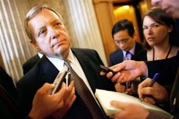 [Senator Durbin at press conference before hearings. Image from ForwardSTL]
