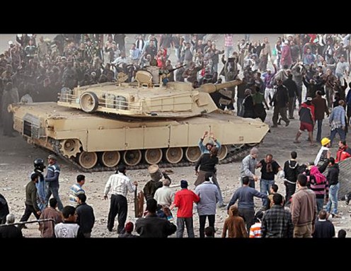 [An Egyptian Army tank in Tahrir Square. Photo Credit: Peter Macdiarmid/Getty Images.]