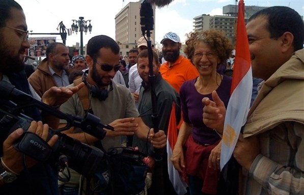 [Tahani Rached filming Nafaas Tawil (Deep, Long Breath). Image courtesy of the filmmaker.]