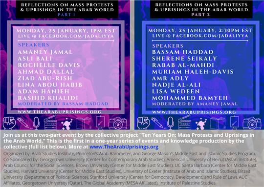 Live Event: Reflections on Mass Protests & Uprisings in the Arab World (Two Panels)