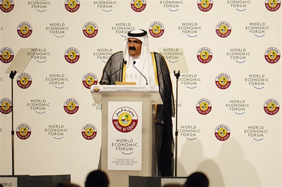 [The policies of Hamad bin Khalifa al-Thani seem likely to continue under his son Tamim, Qatar`s new emir. 2010. Photo from flickr/World Economic Forum]