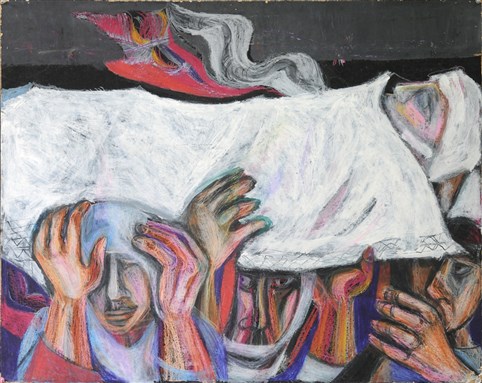 [Detail of Abed Abdi`s \"Intifada\" (1986). Image copyright the artist.] 